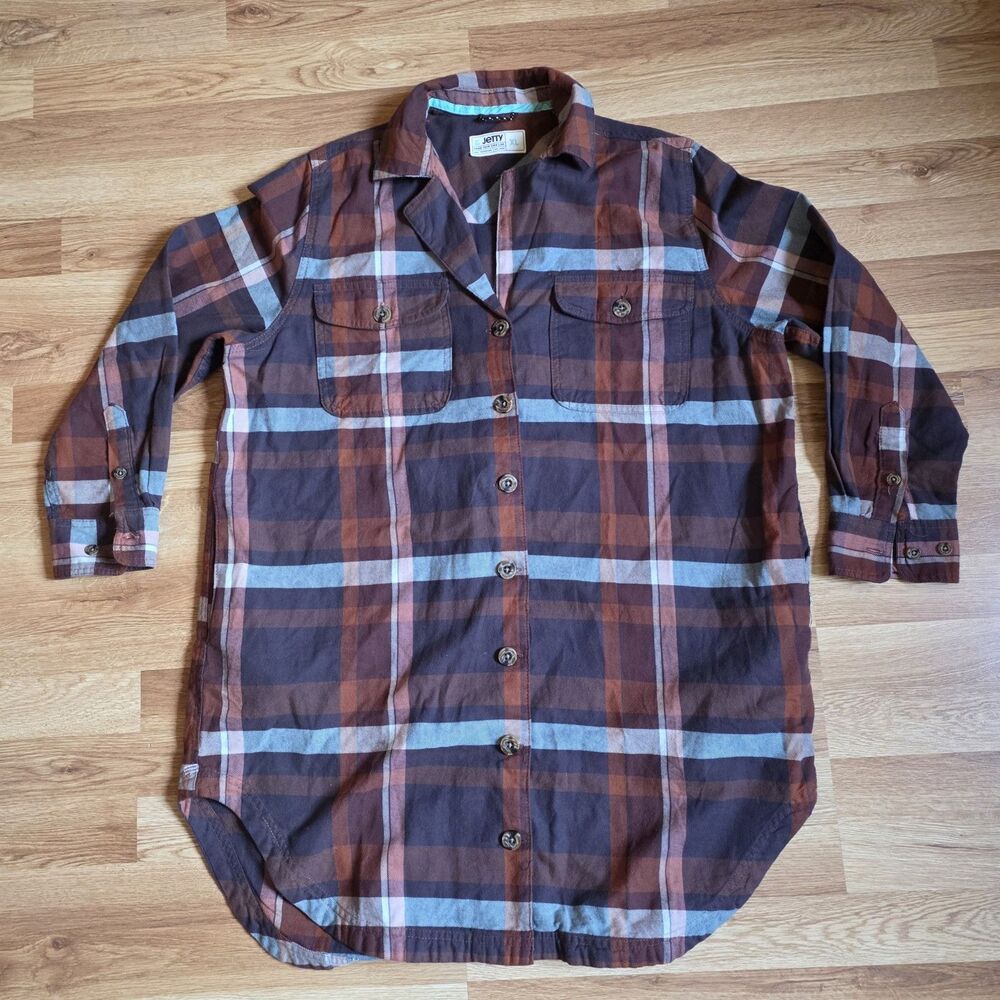 Women’s Jetty Long Flannel Plaid Shirt w/ Side Pockets Button-Up Size XL